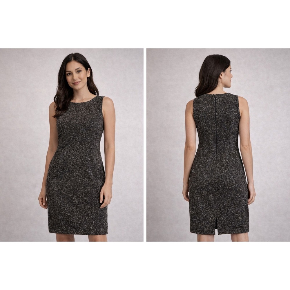 David Warren New‎ York Black White Metallic Tweed Sheath Dress Size 8 Sleeveless